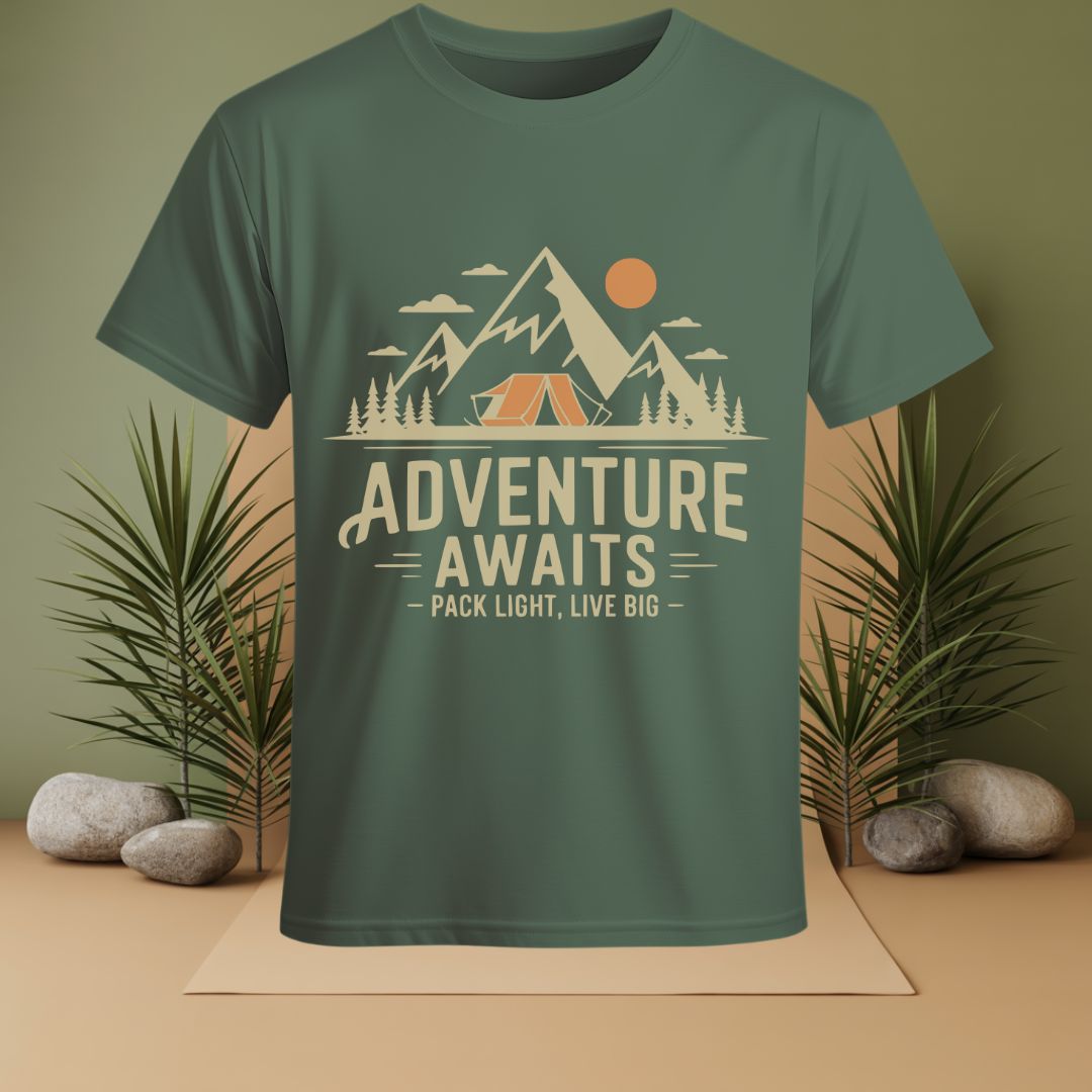 Adventures Awaits, Pack Light, Live Big T-Shirt