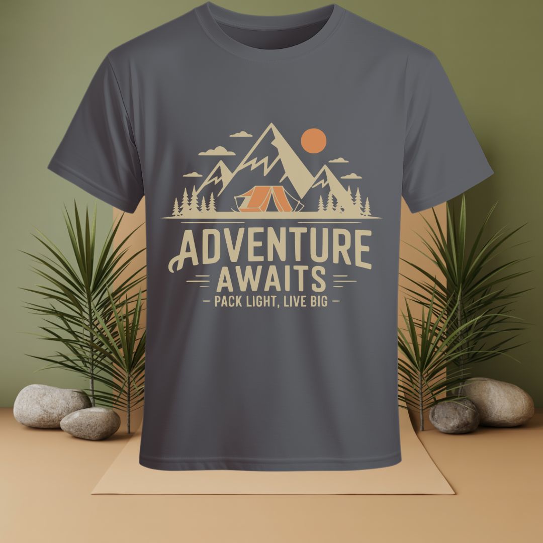 Adventures Awaits, Pack Light, Live Big T-Shirt