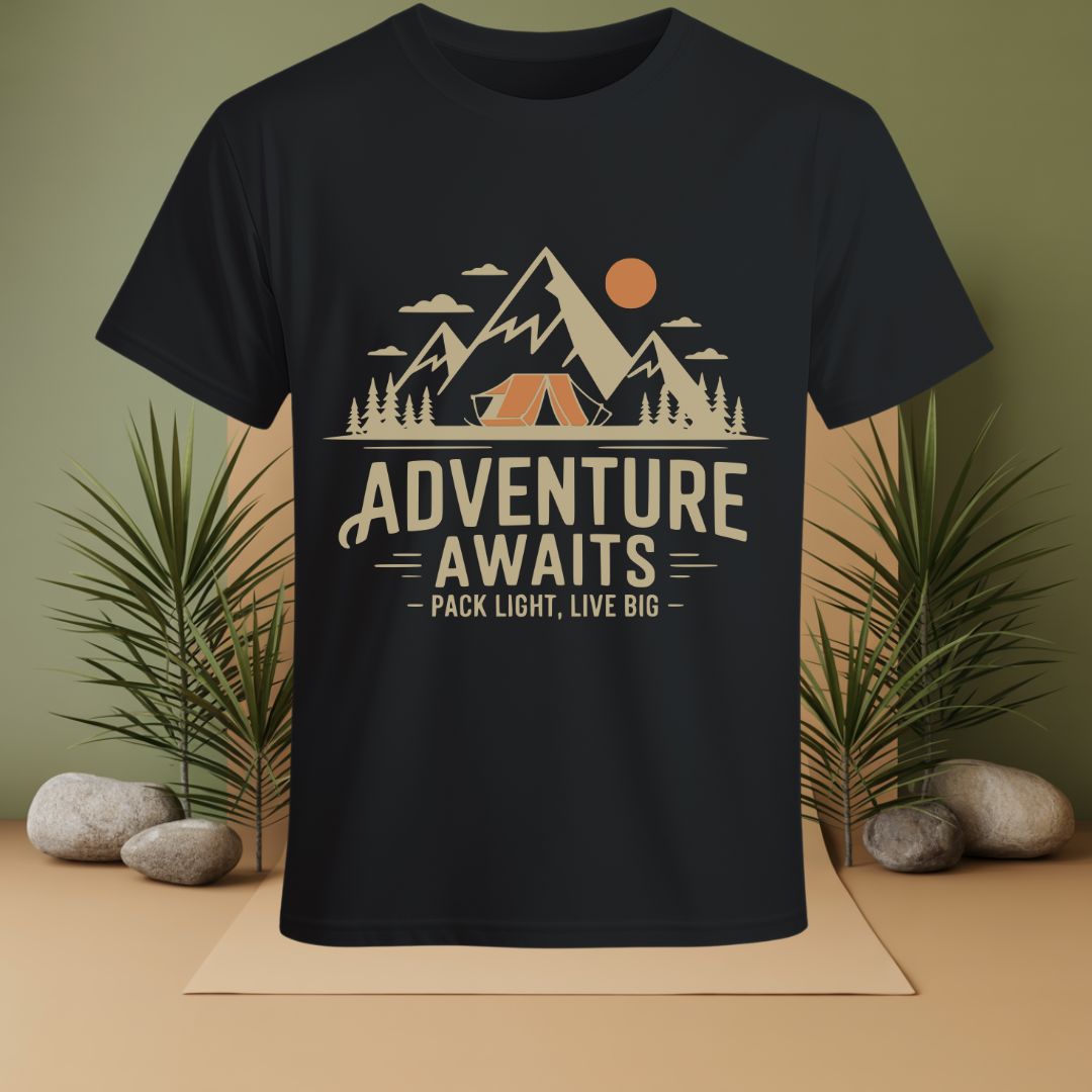 Adventures Awaits, Pack Light, Live Big T-Shirt